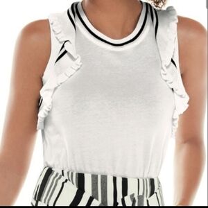 Cabi Topspin White Ruffle tank top